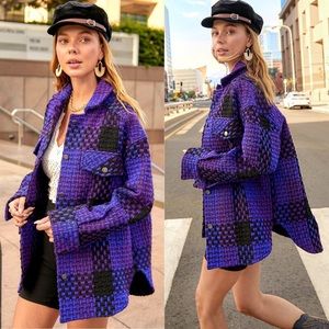 Waldorf Purple Tartan Print Oversized Shacket - live show -